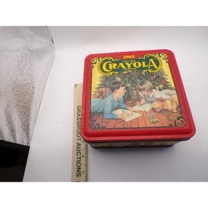 1992 Crayola Holiday Wishes Tin Box Christmas Kids Dog Vintage Collectible
